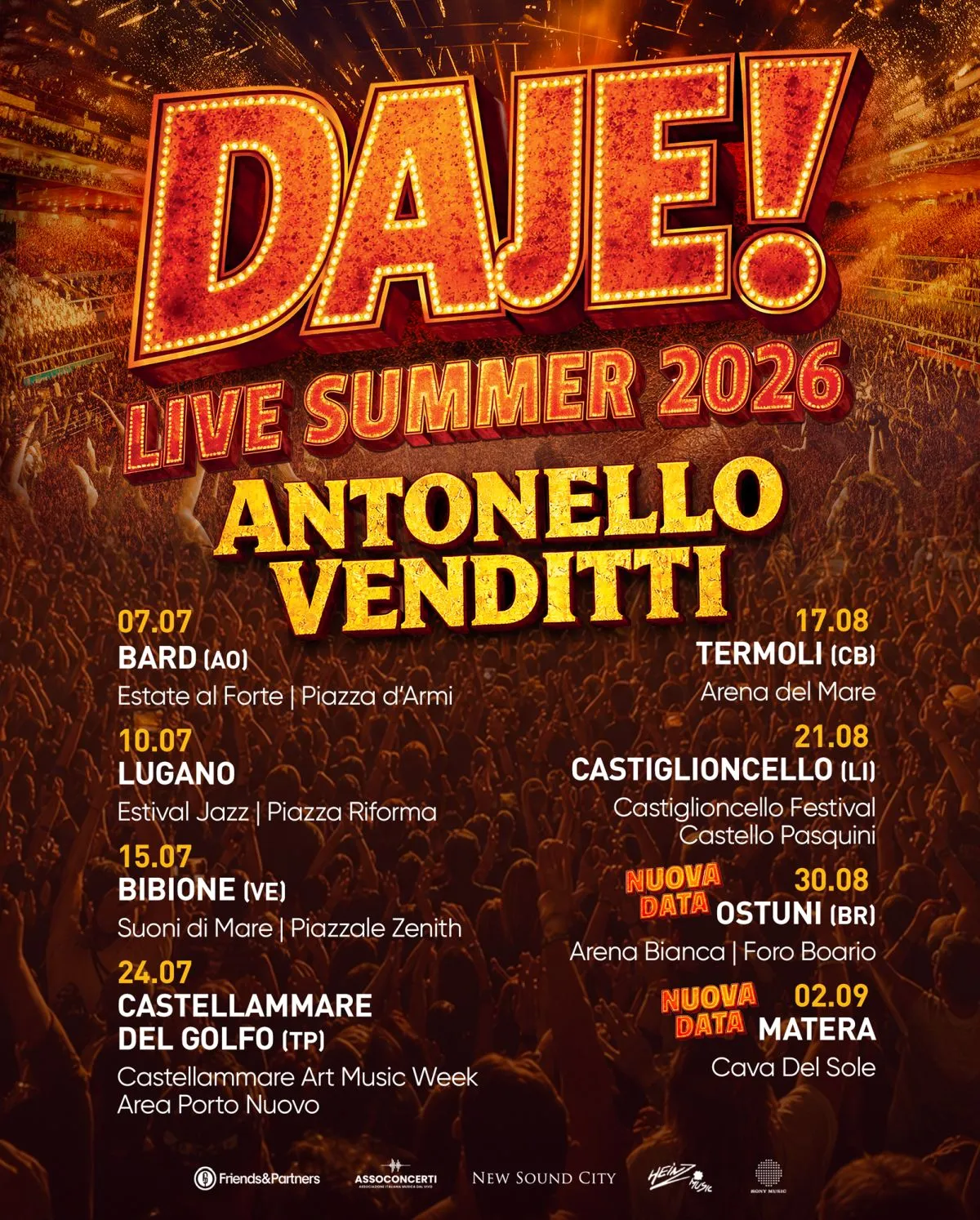 Antonello Venditti in concerto a Bibione il 15 luglio 2026