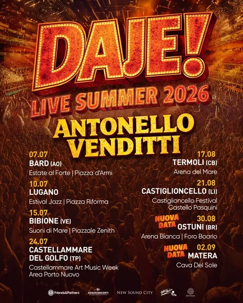Recensione Antonello Venditti in Tour: 'DAJE! LIVE SUMMER 2026' Parte da Bard