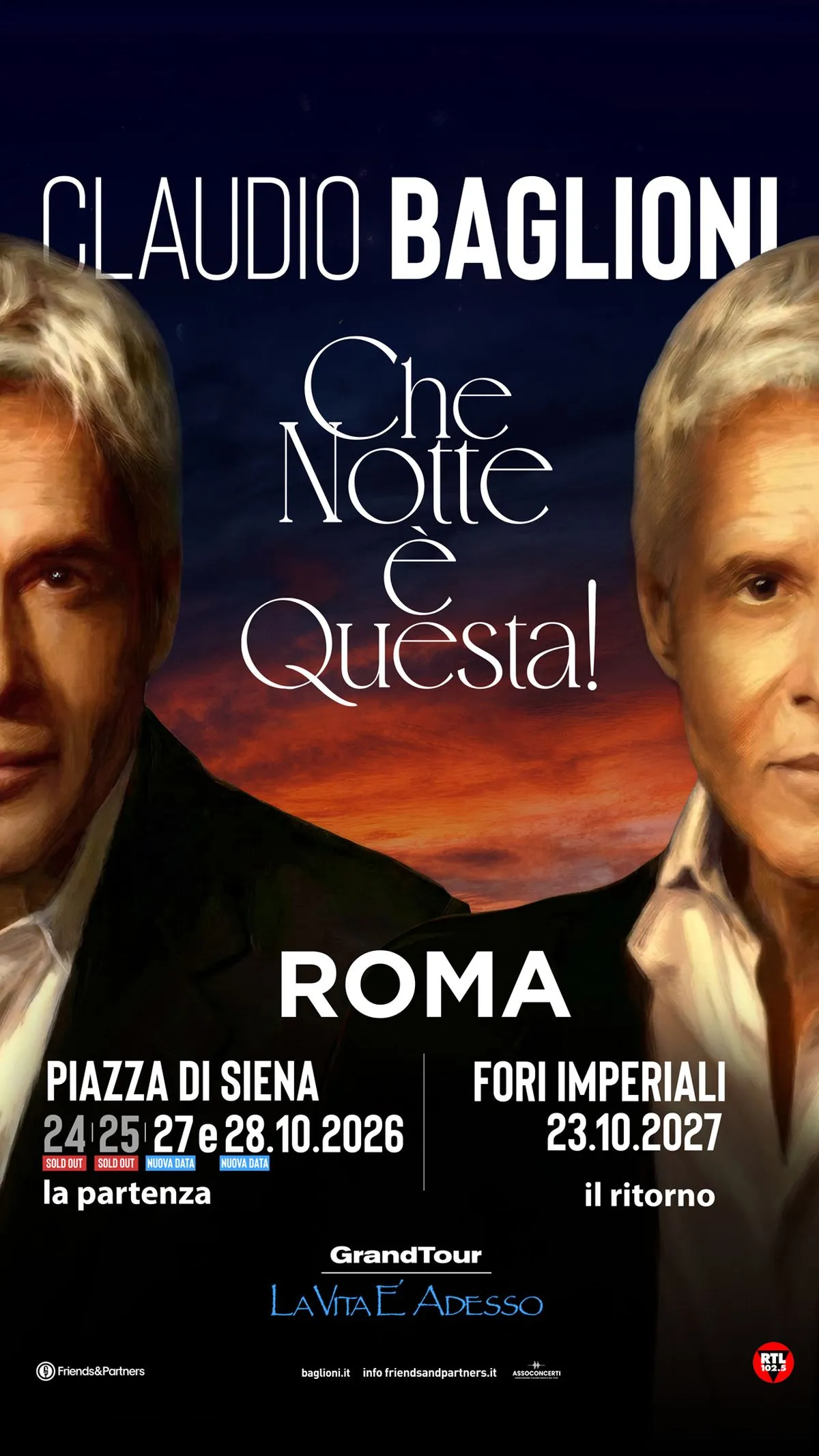 Claudio Baglioni annuncia nuovi concerti a Piazza di Siena nel 2026