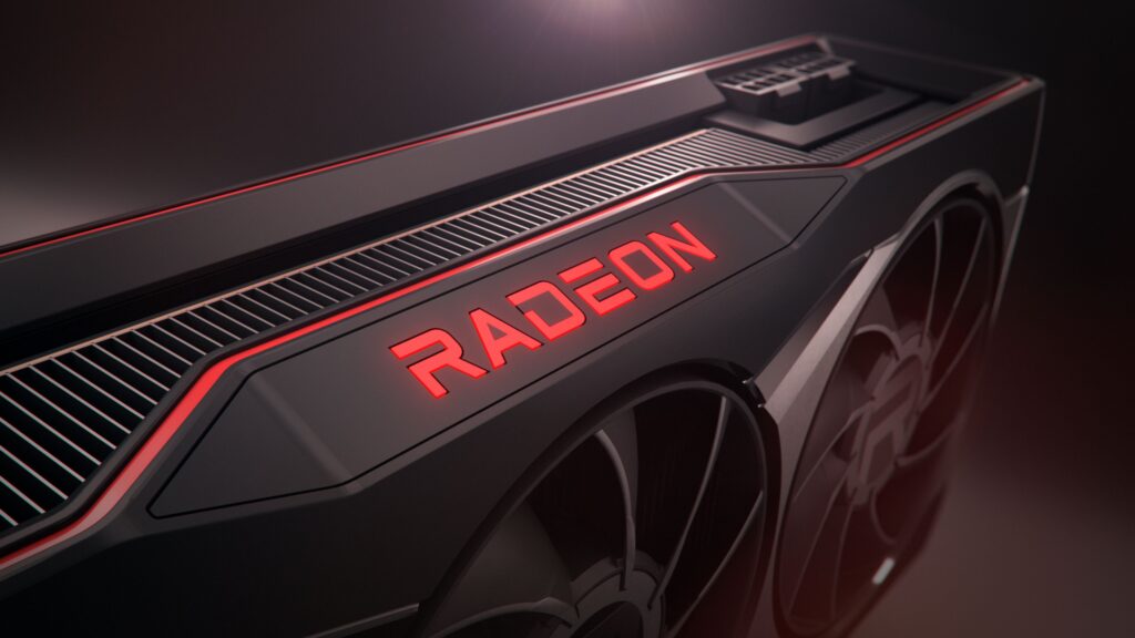 Marchio Radeon in vista sulla Vista dall'angolo della Radeon RX 6900