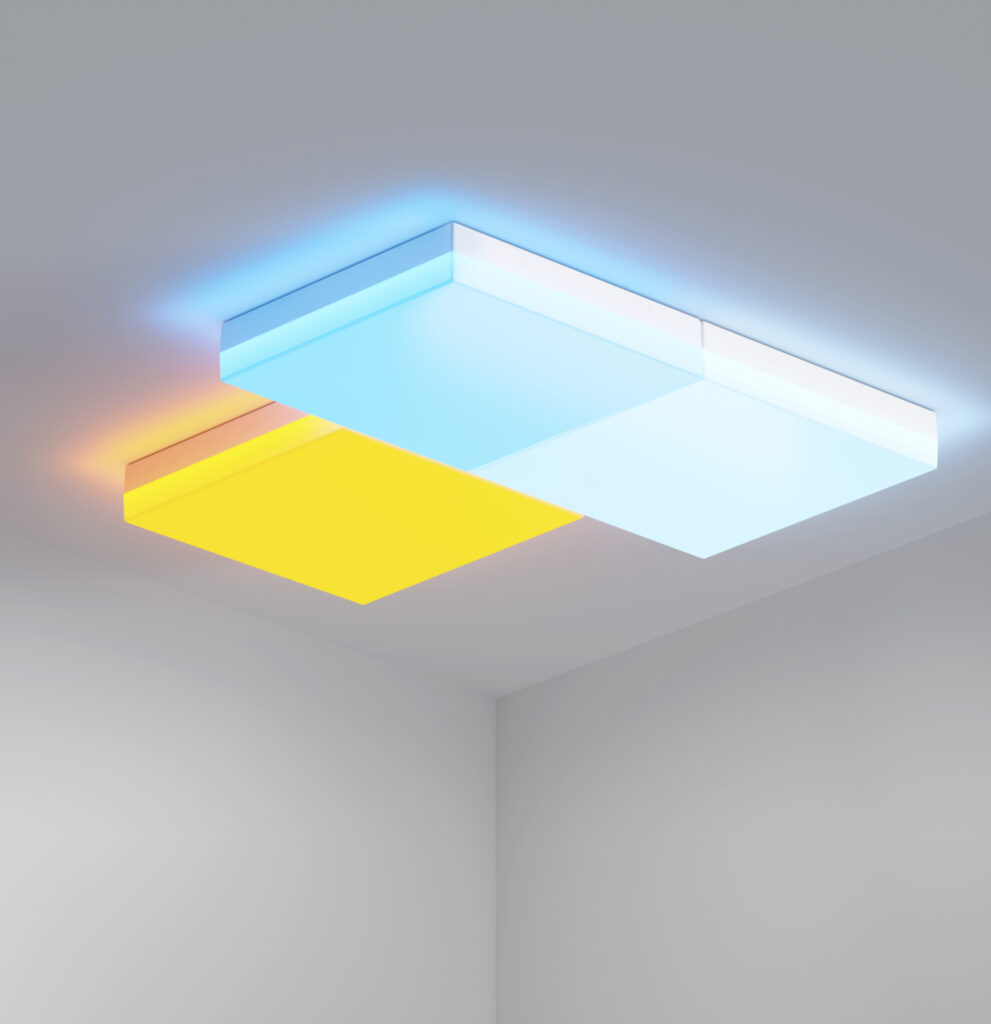Nanoleaf Skylight sul soffitto di una stanza